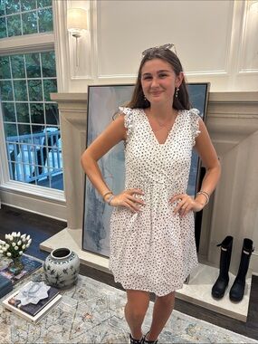LOFT White Mini Dress with Black Floral Dot Print